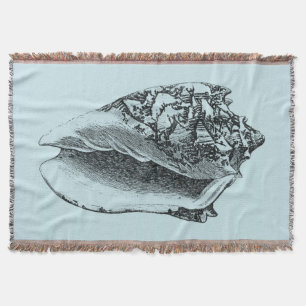 Aqua Conch Shell Throw Blanket