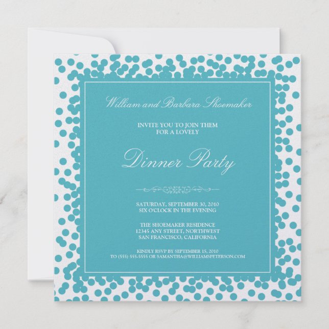 Aqua Confetti Dinner Party Invitation (Front)