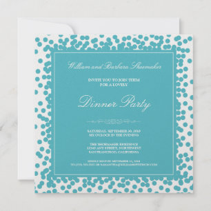 Aqua Confetti Dinner Party Invitation