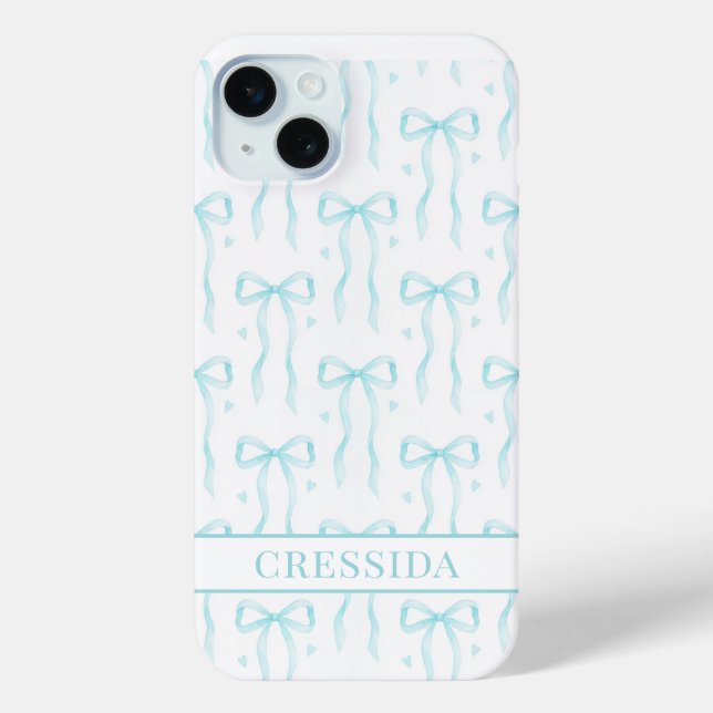 Aqua Coquette Bows Monogrammed Case-Mate iPhone Case (Back)