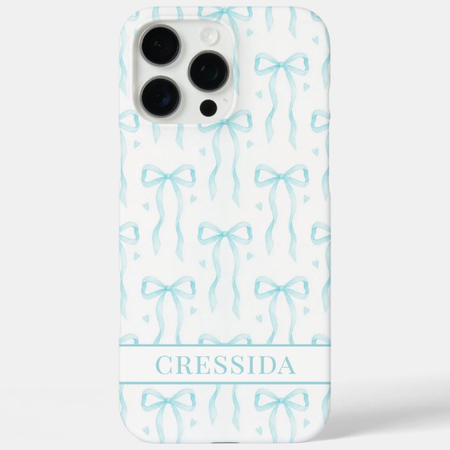 Aqua Coquette Bows Monogrammed Case-Mate iPhone Case (Back)