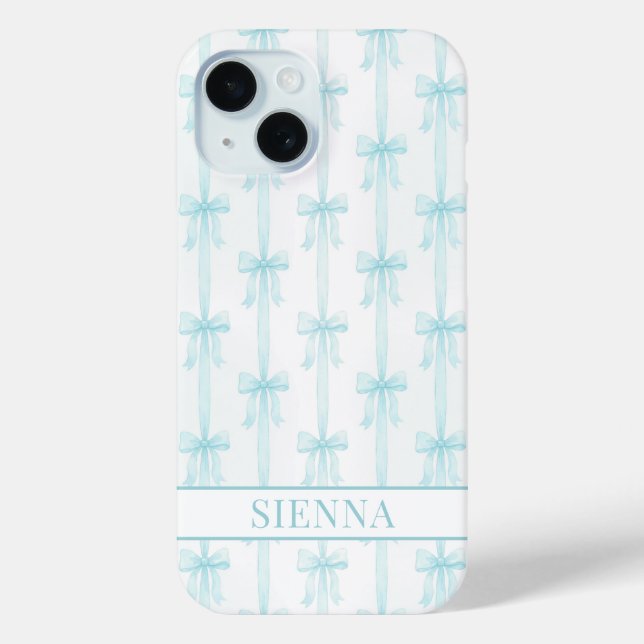 Aqua Coquette Bows Striped Monogrammed Case-Mate iPhone Case (Back)