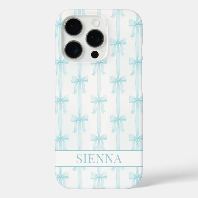 Aqua Coquette Bows Striped Monogrammed Case-Mate iPhone Case (Back)