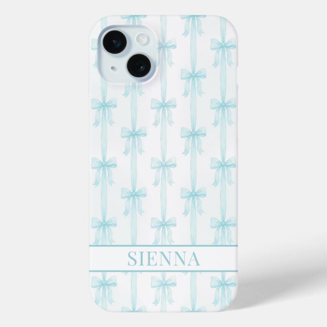Aqua Coquette Bows Striped Monogrammed Case-Mate iPhone Case (Back)