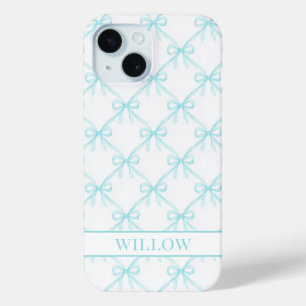 Aqua Coquette Watercolor Bows iPhone 15 Case