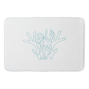 Aqua Coral Branch White Bath Mat