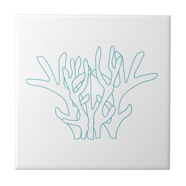 Aqua Coral Branch White Ceramic Tile (Front)