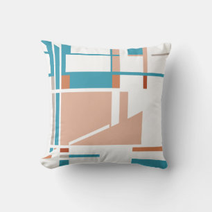Aqua Coral Rust Geometric MCM Inspired Design Cushion
