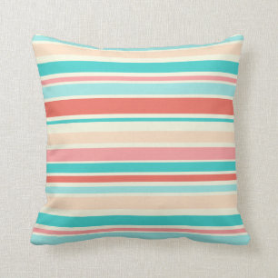 Aqua Coral Stripes Cushion