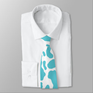 Aqua Cow Spots Animal Print Pattern Tie