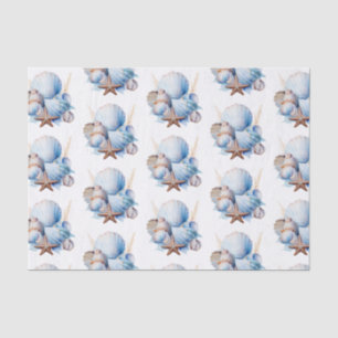 Aqua Cream Beach Shells Bridal Shower Tissue Paper