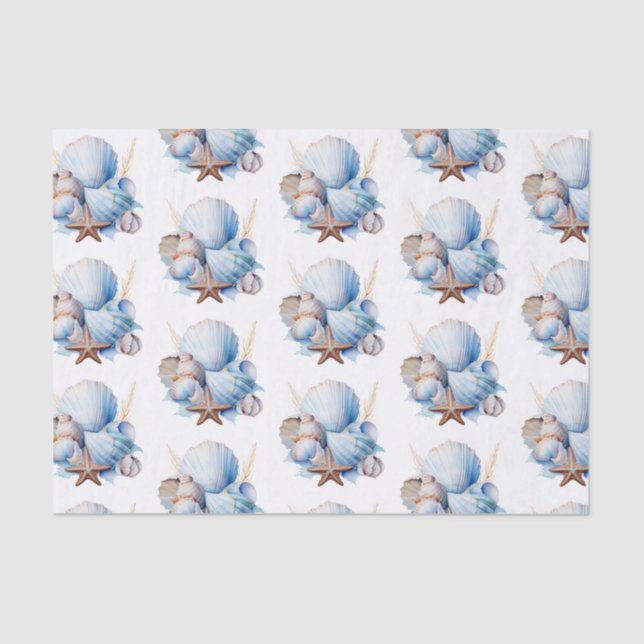Aqua Cream Beach Shells Bridal Shower Tissue Paper (Front)
