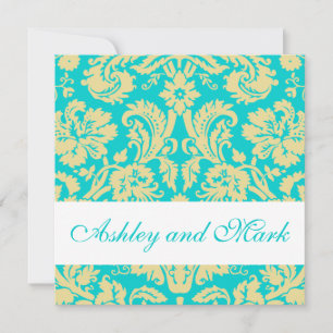 Aqua Cream Damask Wedding Invitations