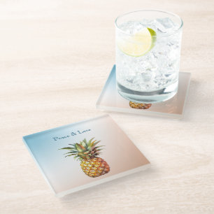 Aqua Cream Happy Tropical Pineapple Glass Coaster