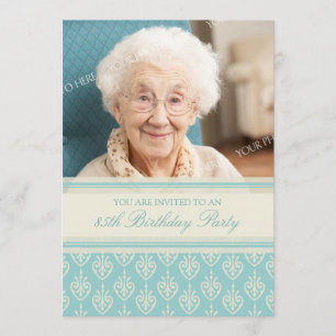 Aqua Cream Photo 85th Birthday Party Invitations