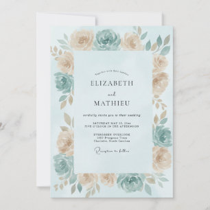 Aqua Cream Rose Wedding Invitation