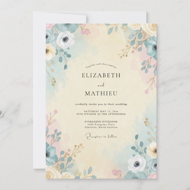 Aqua Cream Wildflower Wedding Invitation (Front)