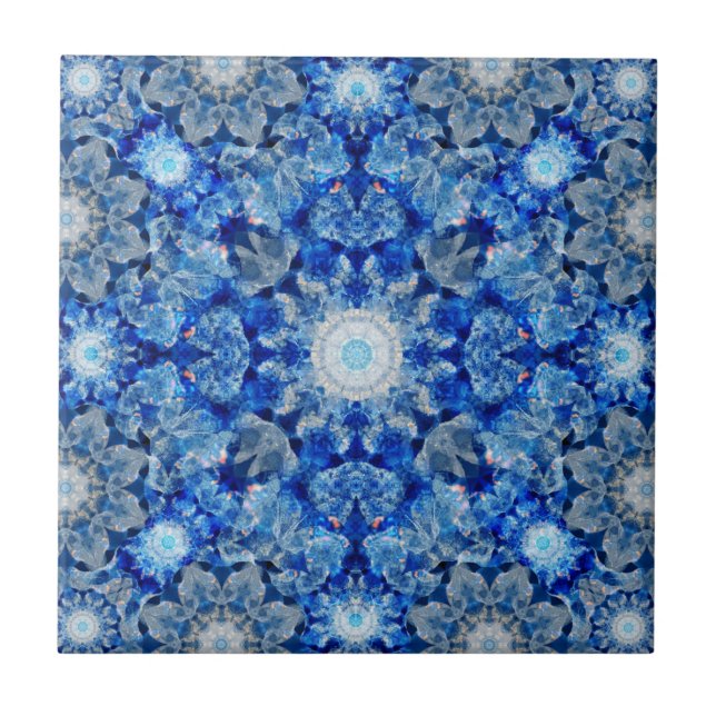 Aqua Crystal Mandala Ceramic Tile (Front)