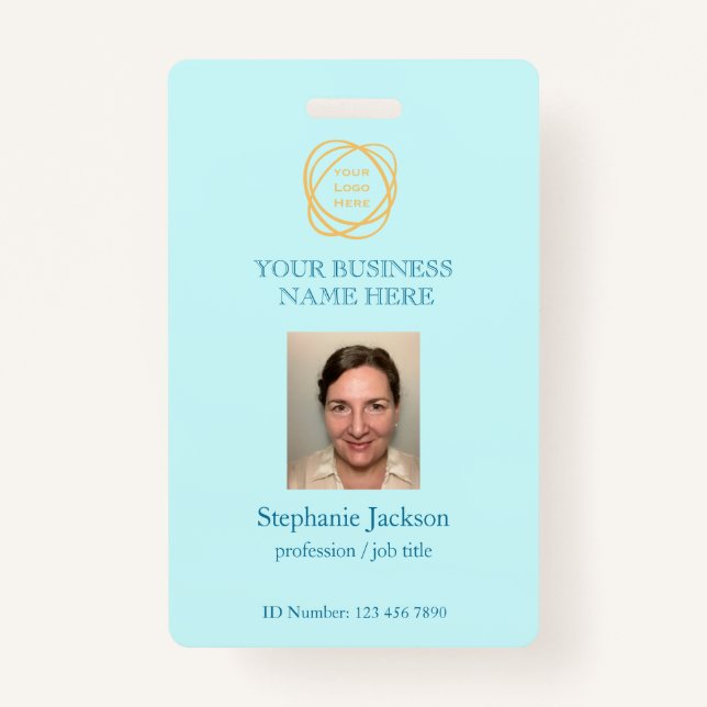 Aqua Custom Employee Photo Company Logo QR Code    ID Badge (Front)