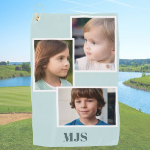 Aqua Custom Photo Collage Monogram Personalized  Golf Towel