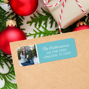 Aqua Custom Photo Holiday Return Address Label