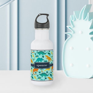 Aqua Cute Colorful Dinosaur Pattern Kids Name 532 Ml Water Bottle