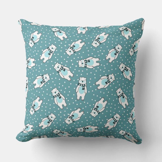 Aqua cute snow polar bear pattern cushion (Front)