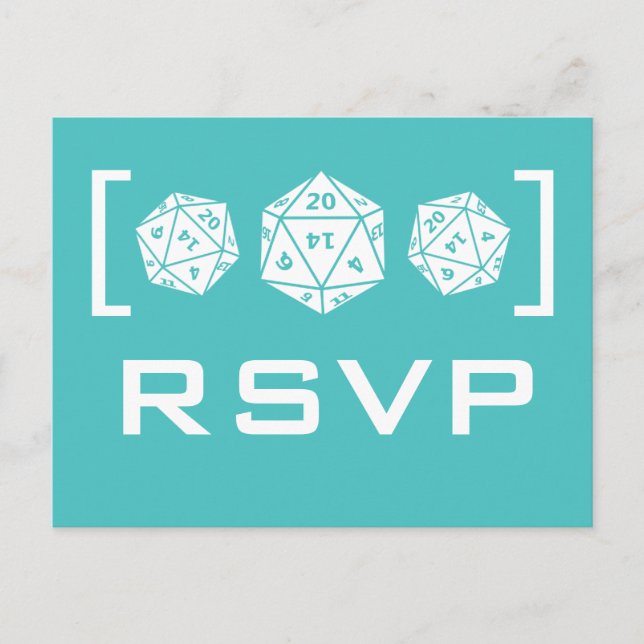 Aqua D20 Dice Gamer RSVP Postcard (Front)