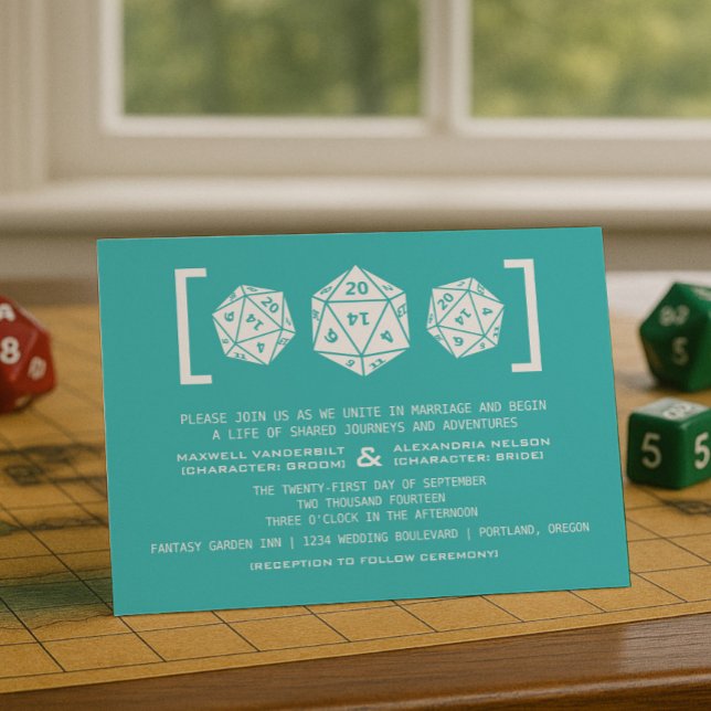 Aqua D20 Dice Gamer Wedding Invitation (Aqua D20 Dice Gamer Wedding Invitation)