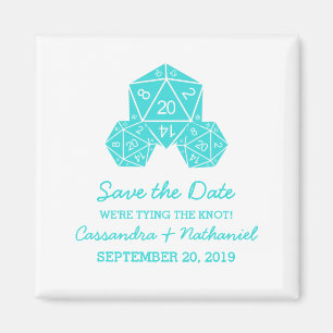 Aqua D20 Dice Save the Date Magnet