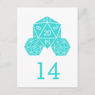 Aqua D20 Dice Table Number Postcard