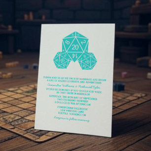 Aqua D20 Dice Wedding Invite