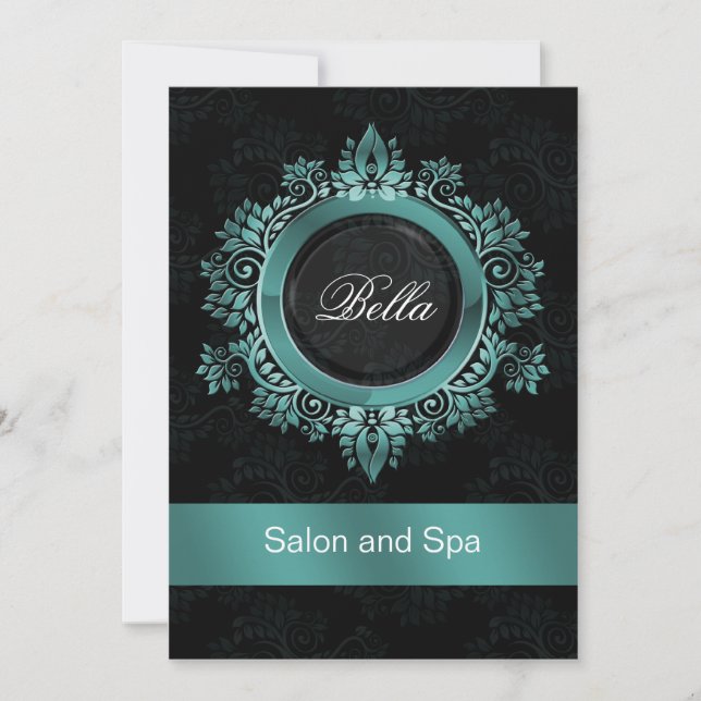 aqua damask Business Thank You Cards (Front)