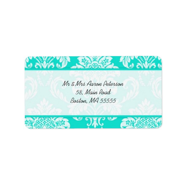 Aqua Damask Customisable Address Labels (Front)