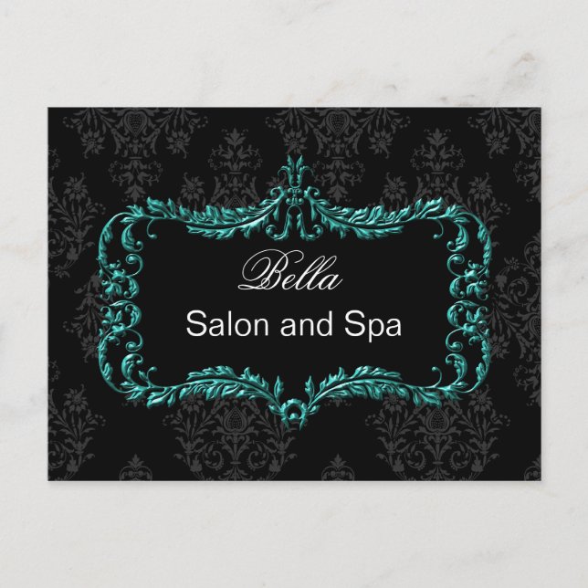 aqua damask gold business ThankYou Cards (Front)