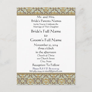 Aqua Damask Grey Wedding Invitation