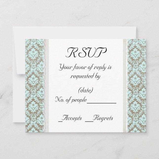Aqua Damask RSVP Card Template (Front)