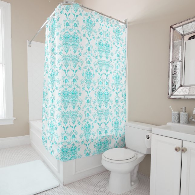 Aqua Damask Shower Curtain (In Situ)