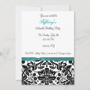aqua damask Sweet Sixteen party Invitation