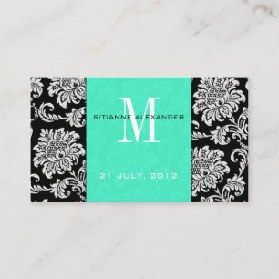 Aqua Damask Wedding Website Business Card