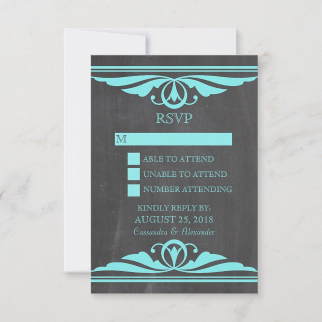 Aqua Deco Chalkboard Response Card (Front)