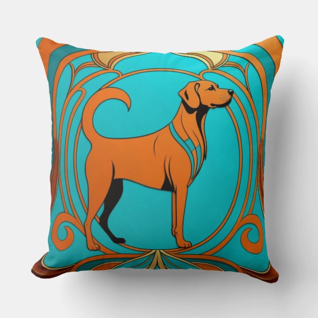 Aqua Deco Orange Dog Cushion (Front)