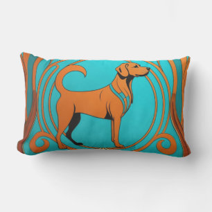 Aqua Deco Orange Dog Lumbar Cushion