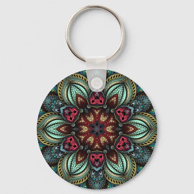 Aqua Delight Kaleidoscope Mandala Keychain (Front)