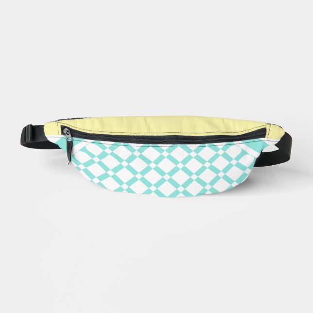 Aqua Diamond Check Pattern with Soft Yellow Bum Bags (Front)