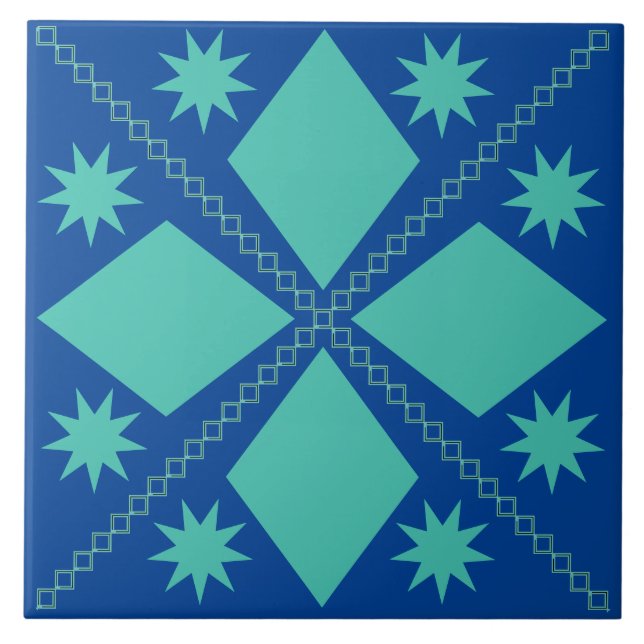 Aqua Diamond Fun | Blue Background | Ceramic Tile (Front)