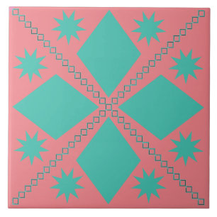 Aqua Diamond Fun   Salmon Background   Ceramic Tile