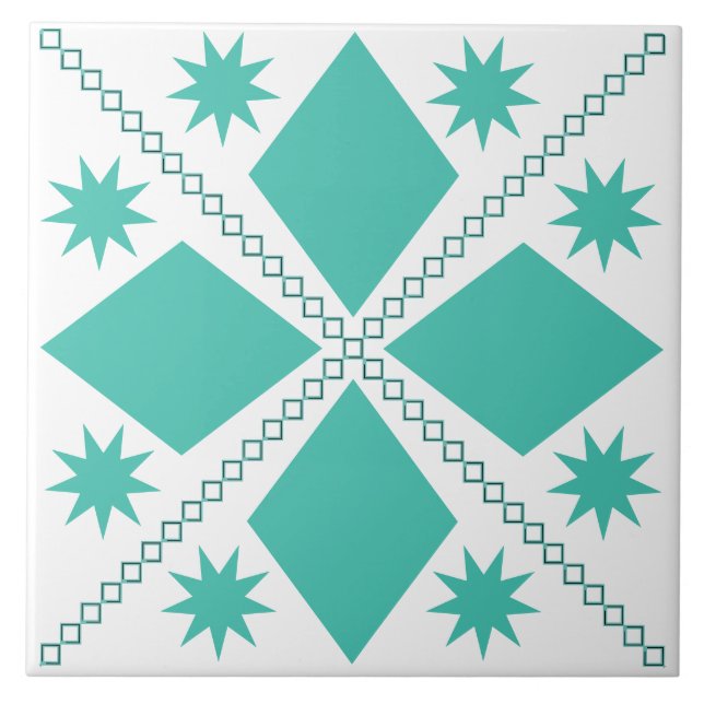 Aqua Diamond Fun | White Background | Ceramic Tile (Front)
