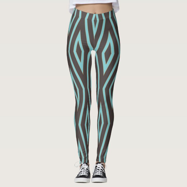 Aqua Diamond Pulse Leggings – Electric Tribal  (Front)