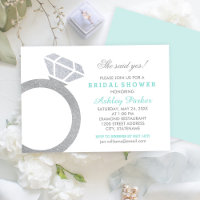 Aqua Diamond Ring Glitter Wedding Bridal Shower